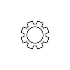 Interface of web site signs. Minimalistic outline symbol drawn with black thin line. Suitable for apps, web sites, internet pages. Vector line icon of gear or cogwheel