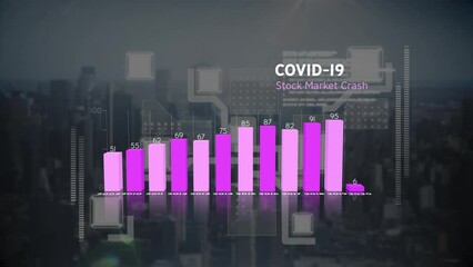 Animation of computer circuit board and data processing over cityscape - Powered by Adobe