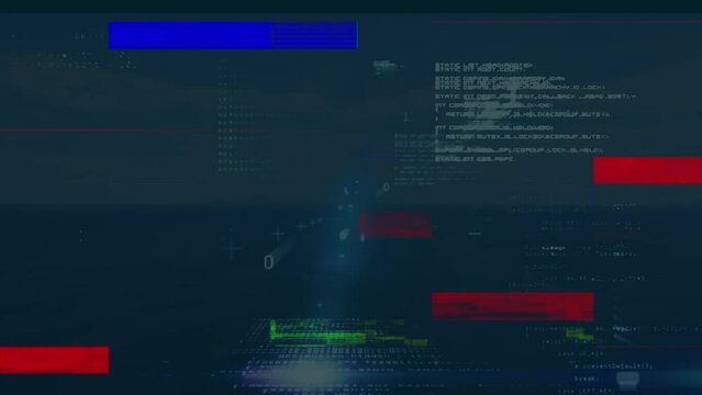 Animation of data processing and flickering rectangles on dark blue background