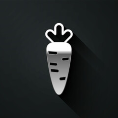 Silver Carrot icon isolated on black background. Long shadow style. Vector