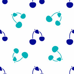 Blue Cherry icon isolated seamless pattern on white background. Fruit with leaf symbol. Vector