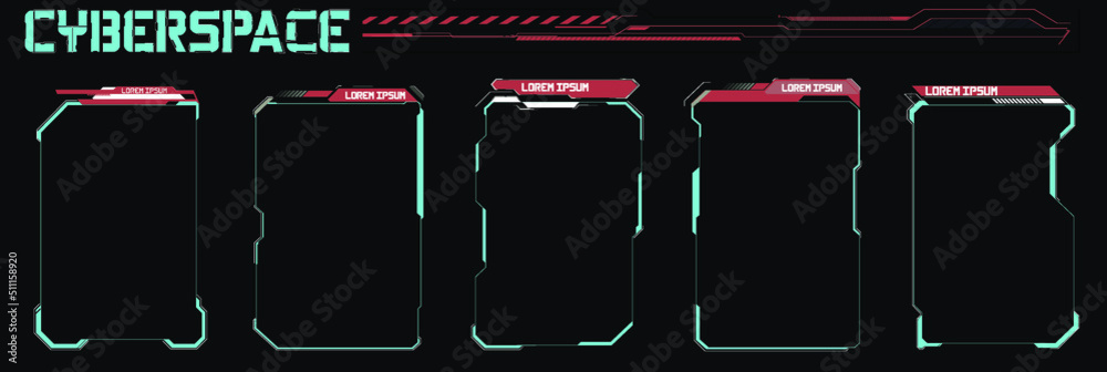 Poster Futuristic Vector HUD Interface Screen Design. Digital callouts titles. HUD UI GUI futuristic user interface screen elements set. High tech screen for video game. Sci-fi concept design.