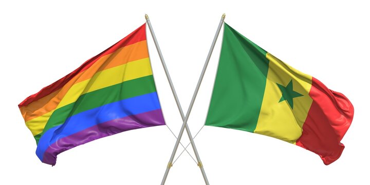 Flags of Senegal and LGBTQ on white background. 3D rendering