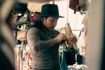 Ecuadorian indigenous family merchant of the oldest Inca culture in South America