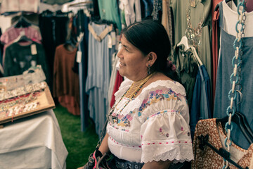 Ecuadorian indigenous family merchant of the oldest Inca culture in South America