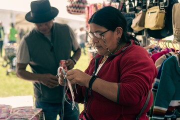 Ecuadorian indigenous family merchant of the oldest Inca culture in South America