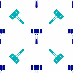 Blue Auction hammer icon isolated seamless pattern on white background. Gavel - hammer of judge or auctioneer. Bidding process, deal done. Auction bidding. Vector