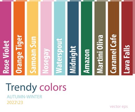 Color Trend 2022-2023 autumn winter. Fashion colours.