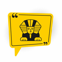 Black Sphinx - mythical creature of ancient Egypt icon isolated on white background. Yellow speech bubble symbol. Vector