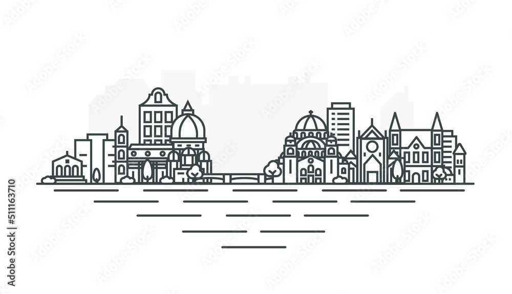 Wall mural Florence, Italy architecture line skyline illustration. Linear vector cityscape with famous landmarks, city sights, design icons. Landscape with editable strokes. - Wall murals
