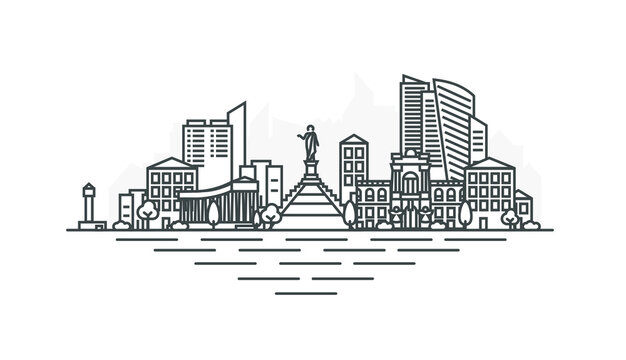 black and white city skyline line art clip art preview