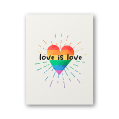 Love is Love. Watercolor Heart with LGBT Flag. Vector Design for T-shirt, Plackard Print, Pride Month Concept. Typography Qute with Lgbt Rainbow, Transgender Flag. LGBT, Gays, Lesbians