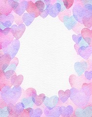 ハートの楕円フレームの水彩画イラスト