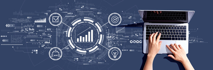 Marketing concept with person using a laptop computer