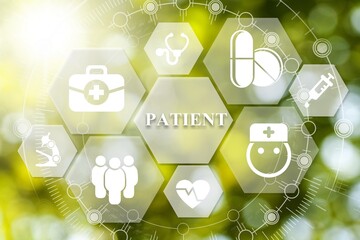 Concept of patient care, safety, experience and satisfaction. Medical client centred. Medicine customer focus. Healthcare client-oriented background.