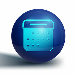 Blue Calendar icon isolated on white background. Event reminder symbol. Blue circle button. Vector