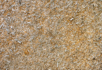 Background, texture of pressed wooden panel board, sawdust on the wall. Photography, abstraction.