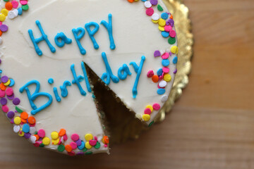 Top view of a birthday cake 