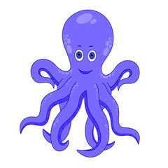 Cute cartoon smiling purple octopus on a white isolated background, Print for shirt, children room decor