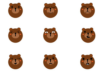 Set of animal heads collection.Characters portrait cute animal faces on white background.portraits,
Emoji funny animal,bear, sticker,Kawaii,Vector Funny cartoon and animal heads concept.
