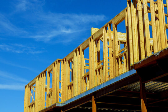 Exterior view construction new residential home framing