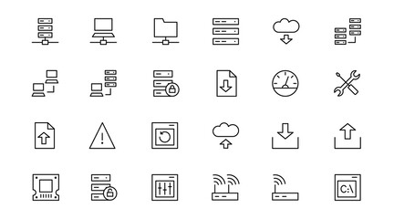 Website hosting server data center cloud technology database host icons set