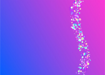Falling Tinsel. Fiesta Foil. Surreal Art. Carnival Glitter. Retro Vaporwave Sunlight. Disco Prism. Kaleidoscope Effect. Pink Metal Background. Blue Falling Tinsel