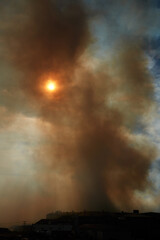 Smokey sunset from fire at Burnside, Dunedin, South Island, New Zealand