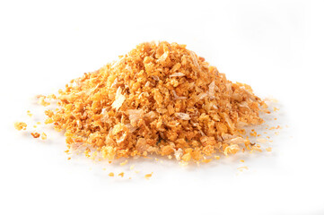 Pile of fried garlic  isolated on white background.