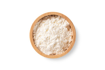 Bowl of corn flour isolated on white background.