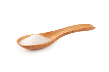 Monosodium glutamate on wooden spoon isolated
