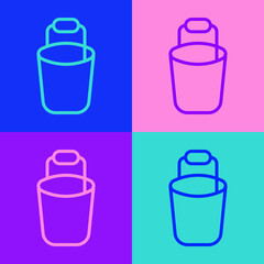 Pop art line Bucket icon isolated on color background. Cleaning service concept. Vector