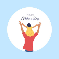 Cute Girl child is waving her hand on her father's shoulder vector illustration. Father's day concept.
