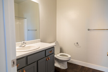 Fototapeta na wymiar White modern bathroom interior wide