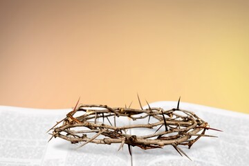 Crown of thorns symbolizing the suffering crucifixion, death and resurrection of Jesus Christ and...