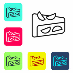 Black line Homemade fruit pie icon isolated on white background. Set icons in color square buttons. Vector