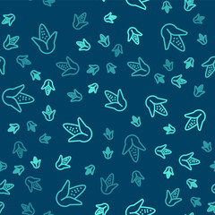 Green line Corn icon isolated seamless pattern on blue background. Vector