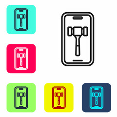 Black line Online auction icon isolated on white background. Bid sign. Auction bidding. Sale and buyers. Set icons in color square buttons. Vector