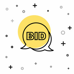 Black line Bid icon isolated on white background. Auction bidding. Sale and buyers. Random dynamic shapes. Vector