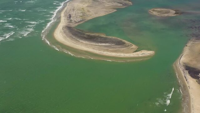 Aerial view of Adam's Bridge. Chain of shoals, between the islands of Mannar, near northwestern Sri Lanka, and Rameswaram, off the southeastern coast of India.
