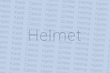 Word Helmet in languages of world. Logo Helmet on Periwinkle Crayola color