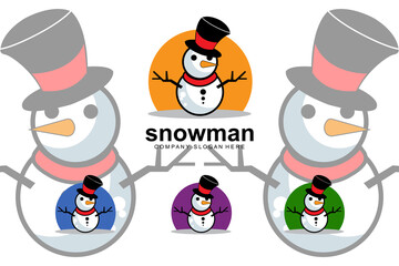 snowman logo vector icon, winter christmas with gifts and santa, design illustration