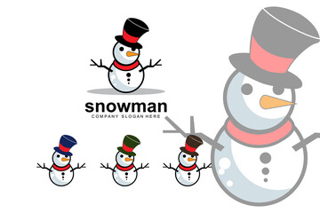 snowman logo vector icon, winter christmas with gifts and santa, design illustration