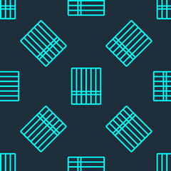 Green line Cigarette icon isolated seamless pattern on blue background. Tobacco sign. Smoking symbol. Vector