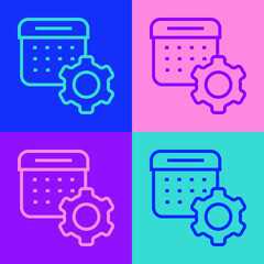 Pop art line Calendar settings icon isolated on color background. Date settings. Vector