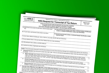 Naklejka premium Form 4506-C documentation published IRS USA 44115. American tax document on colored
