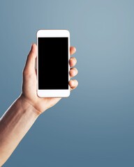 phone mockup with blank screen on blue background