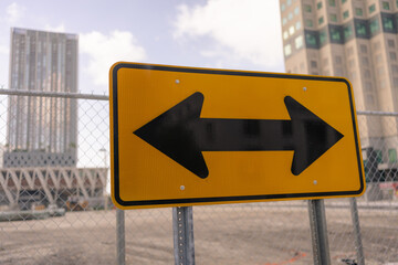 arrow sign on the road downtown miami 