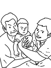 black and white of cute family cartoon