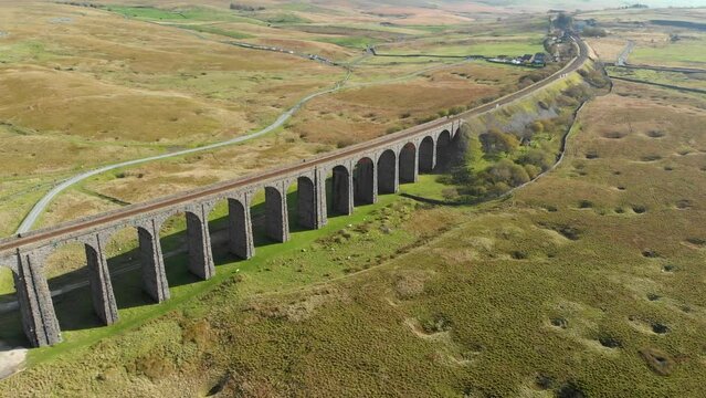 Aerial view of Ribblehead viaduct, located in North Yorkshire, United Kingdom